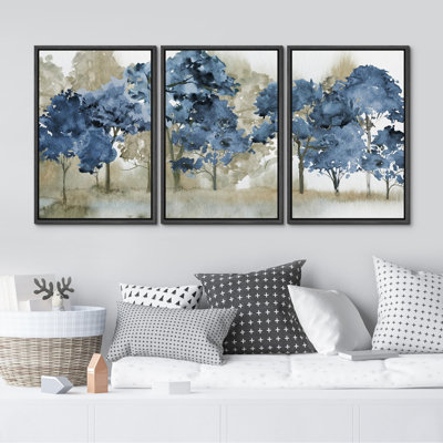 " Blue Tree Landscape Nature Wilderness Illustrations Modern Boho Decor Chic Living Room Bedroom " 3 - Pieces on