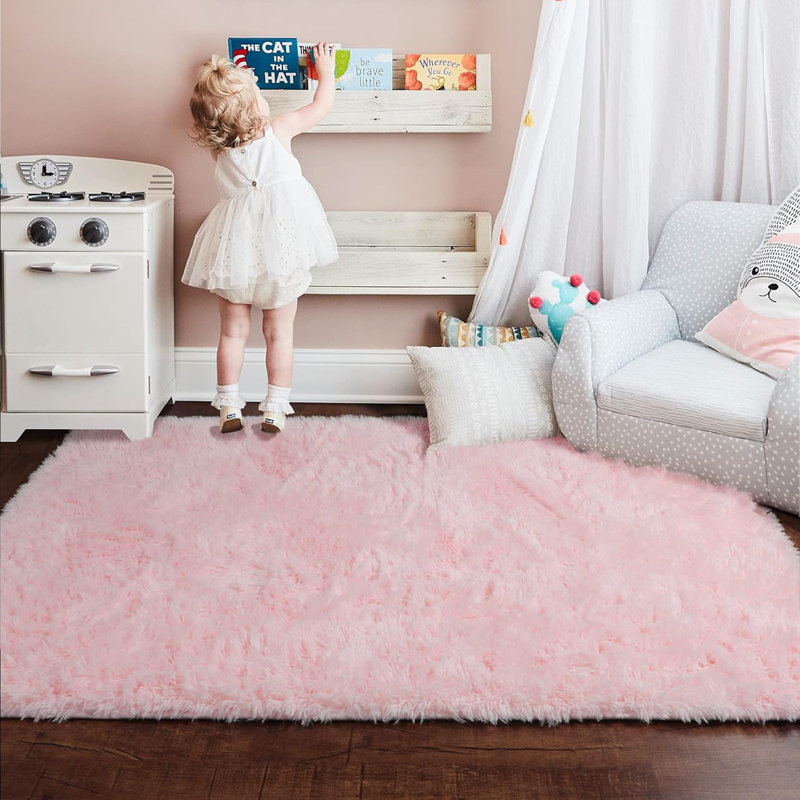 4X6 Pink Fluffy Shag Area Rug, Soft Cute Fuzzy Plush Aesthetic Rug, Cozy Carpet For Bedroom Living Room Kids Nursery Dorm Playroom Baby Teen Decor (4Ft X 6Ft, Pink)
