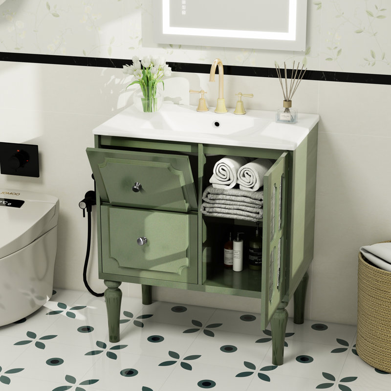 Meuble-lavabo simple 30 po avec comptoir en céramique, Vert