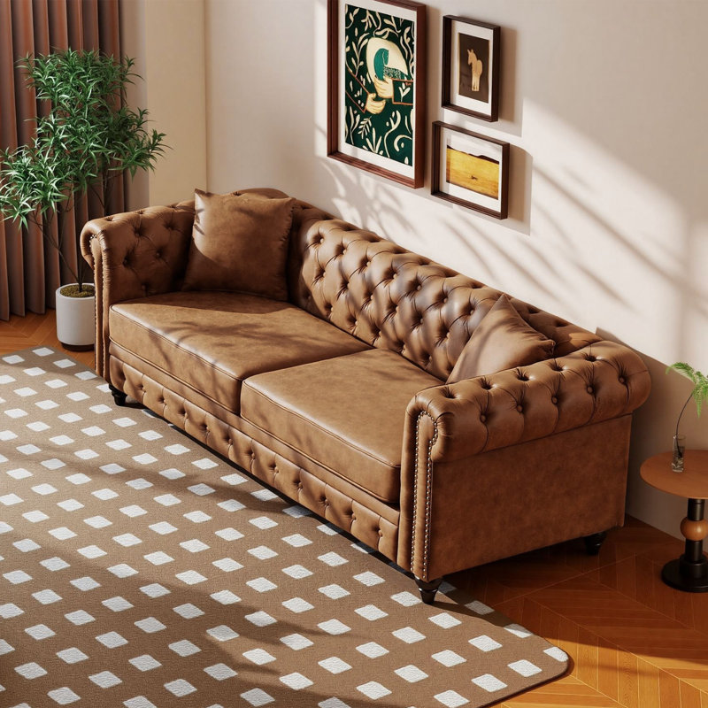 Sofas 85.5'' Faux Leather Sofa, Brown