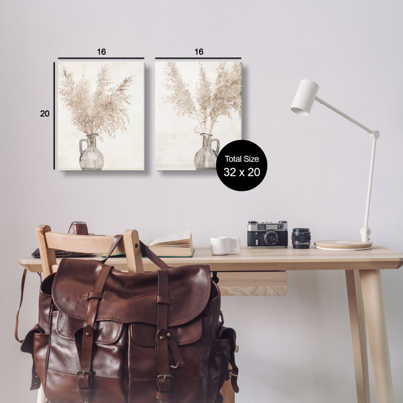 «Wild Pampas Stalks Vase», ensemble de 2 reproductions d'art sur toile par Kim Allen, H 20 po x l 16 po