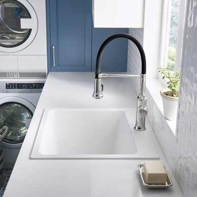 Liven Silgranit 25" Single Bowl Dual Mount Laundry Sink - White