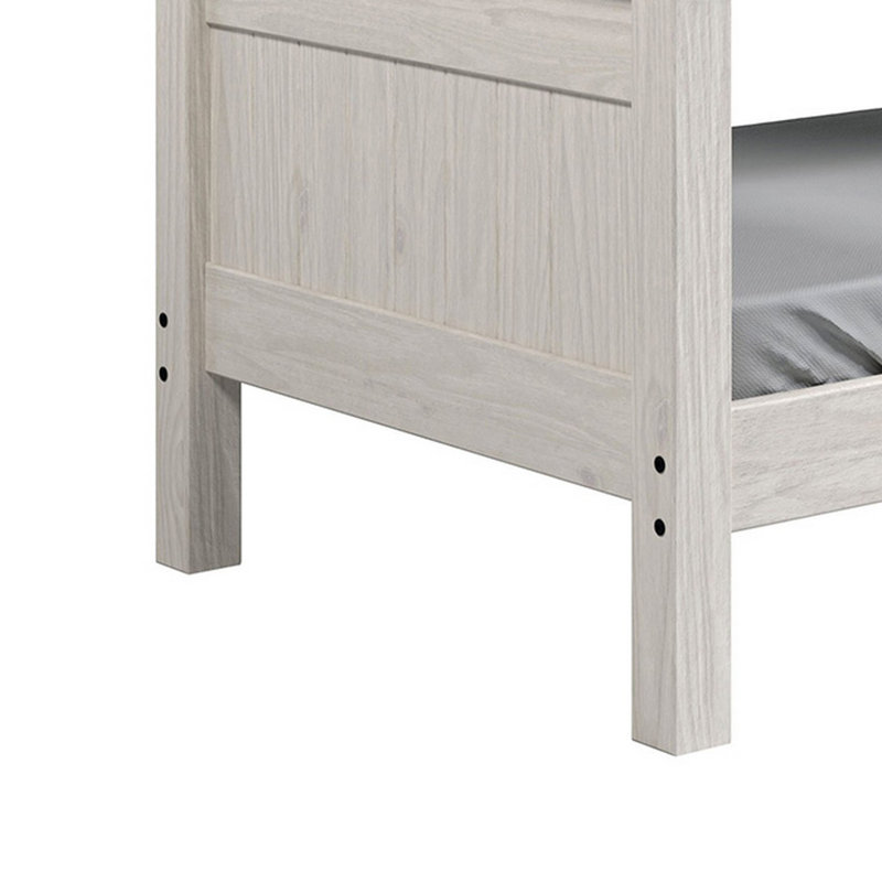 Lit simple / simple avec échelle, pin brésilien, bois massif, blanc