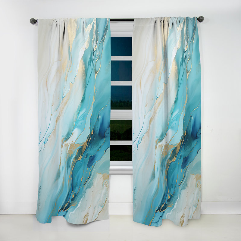 Teal And Gold Glacier Charm Liquid Art - Glacier Blackout Nature Curtain - 1 Panel, 52" W x 63" L