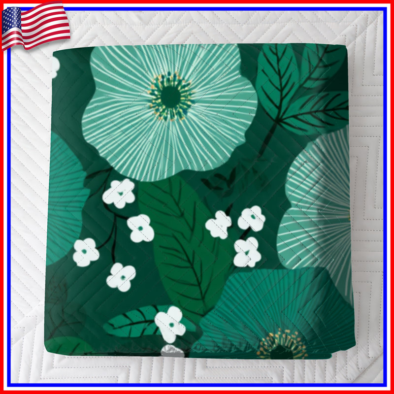 Couvre-lit matelassé vert à motif floral toutes tailles, Très grand lit