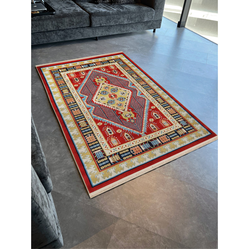 Tapis décoratif rétro multicolore à motif floral, Rectangle 4 pi 11,06 po x 7 pi 6,55 po