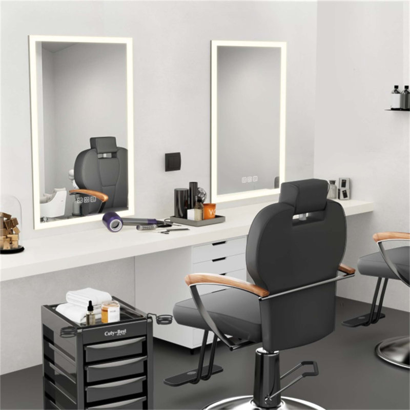 Miroir de salle de bain lumineux à DEL avec désembuage de 5 minutes, lumière avant à intensité variable 3 couleurs et réflexion Full HD, fixation murale