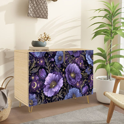 Buffet buffet avec rangement luxueux motif floral violet avec 2 portes pour le salon et la cuisine