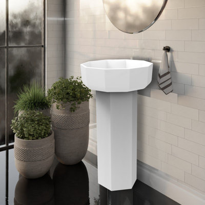 33.7'' Tall White Solid Surface Rectangular Pedestal Bathroom Sink
