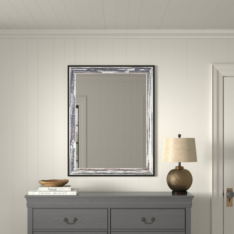 Miroir moderne et contemporain vieilli, H 41,5 po x l 32,5 po, Blanc délavé / gris foncé