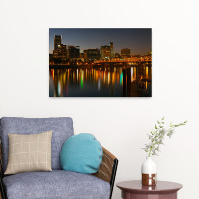 Skyline With City Light At Night Portland Multnomah County Oregon Usa Abstract Modern Architecture City Art