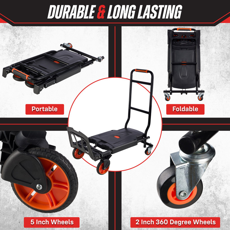 Chariot à roulettes pliable 2 en 1 avec roulettes - Chariot à bagages robuste avec roues 330 lb