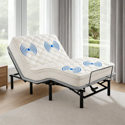 Lit réglable avec grand matelas hybride de 12 po - télécommande sans fil et fonction de massage, ports USB, éclairage sous le lit, 4 pieds réglables en hauteur, zéro gravité