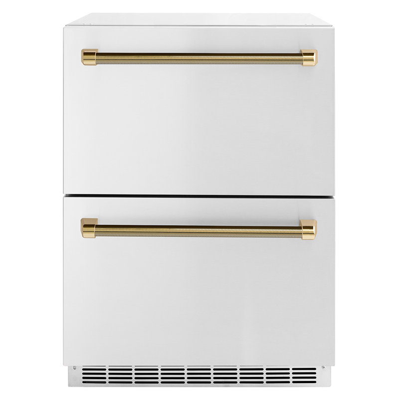 ZLINE Autograph 24 in. Touchstone Refrigerator Drawer with Steel Doors & Gold Helix Handles, Gold