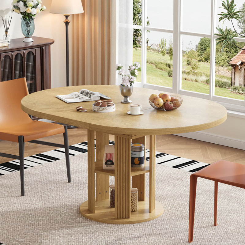 43.3-59" Extendable Dining Table, Natural Wood