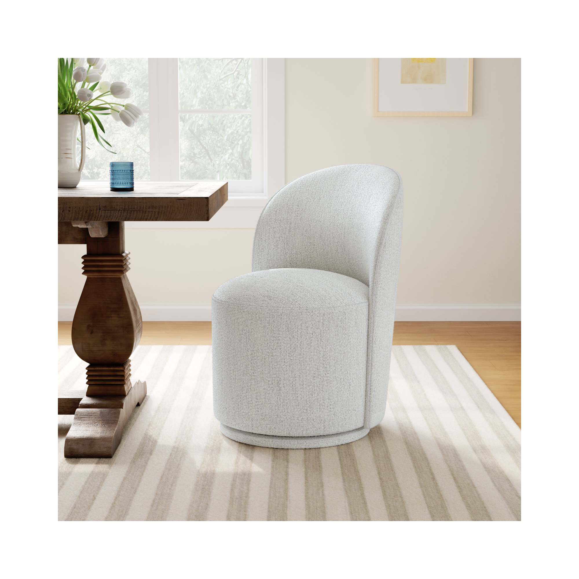 Sharlene Swivel Side Chair, Merino Light Gray Performance