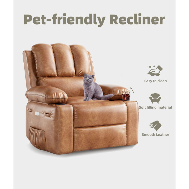 37.4" Electric Power Recliner with Heat and Massage, Rocking Recliner Chair 22" Seat with Cup Holders, Cagnac