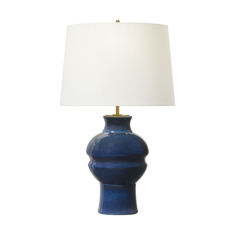 Thomas O'Brien Nova 1 Light Bedroom Home Office Living Room Lamp In Silk Green Finish With White Linen Shade, Blue