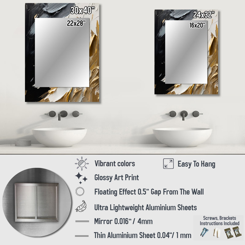 Rythme de plaisir abstrait noir et or - peinture abstraite grand miroir, décor de miroir mural unique et moderne, impression sur métal