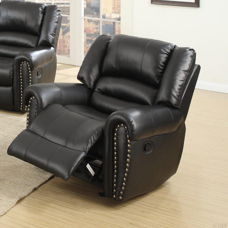 Higuchi 39" Wide Faux Leather Glider Standard Recliner, Manual, Black Faux Leather