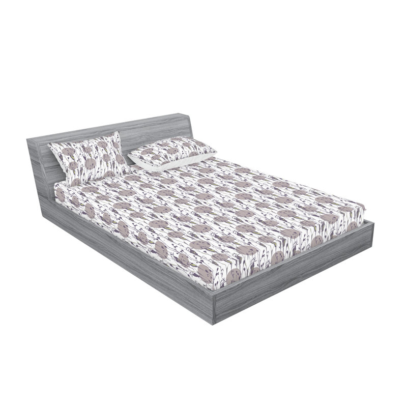 Ambesonne Fitted Sheet & Shams, California King Sheet Set with 2 Pillowcases, Dark Purple/Gray/White Polka Dot