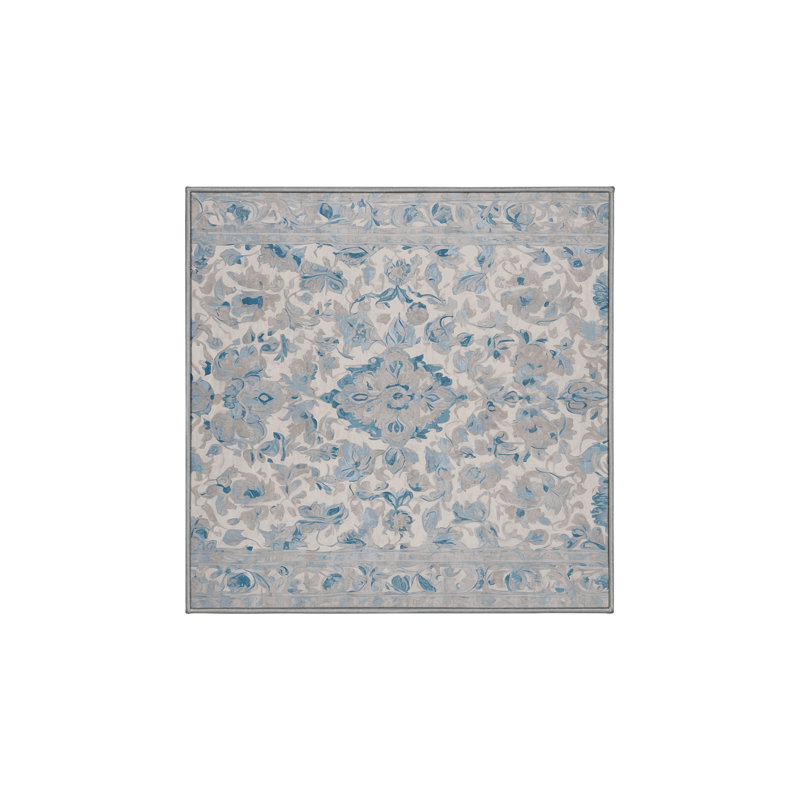 Machine Washable Gray Area Rug, Square 5'