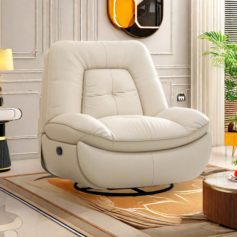 Shareem Faux Leather Swivel Recliner, White