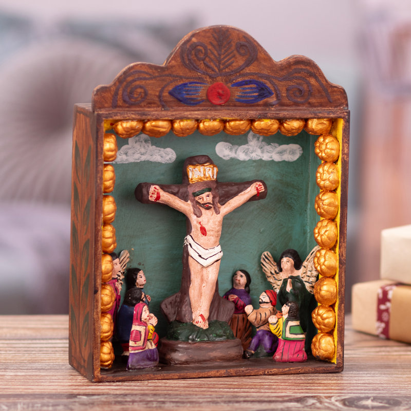 Retable en bois et céramique fait à la main Novica Crucifixion