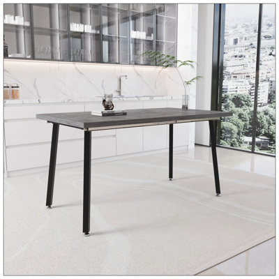 55.12-70.87"Expandable Modern Kitchen Dining Table, Rectangular MDF Dining Table For 4-6 People, Medieval Industrial Style, With Black Metal Legs, Suitable For Home&Kitchen (Gray)