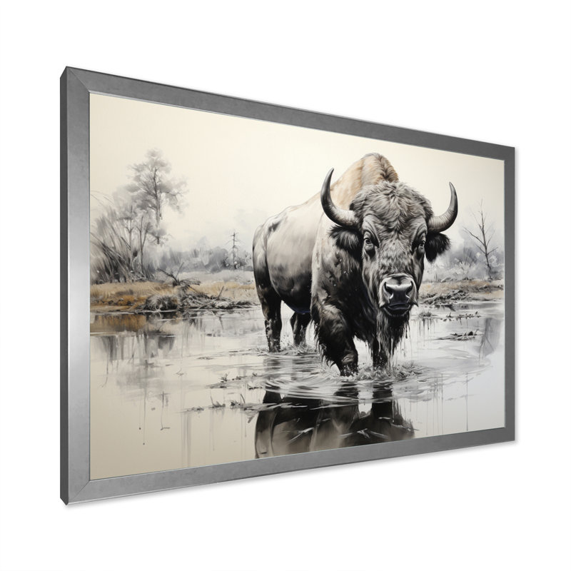 Bison, art mural, reproduction de reflet de la faune, H 30 po x l 40 po x P 1,5 po, Cadre photo argenté