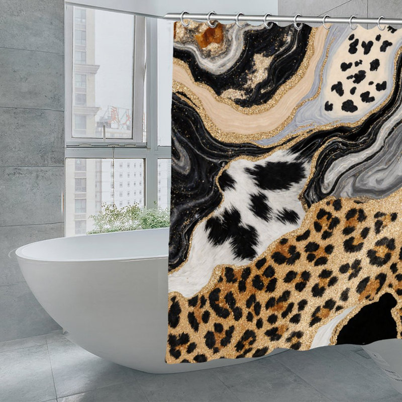 Rideaux de douche luxueux en marbre léopard pour salle de bain, 71 po x 71 po, Imprimé animal doré