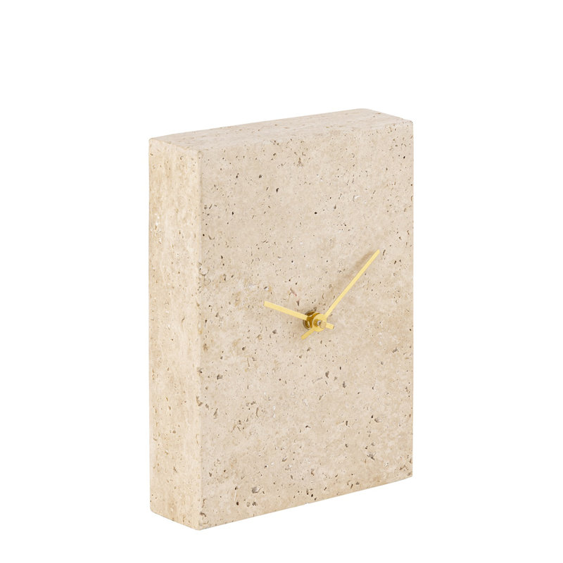 Light Travertine Marble Rectangular Table Clock, 17" H x 13" W x 13" D, Cream