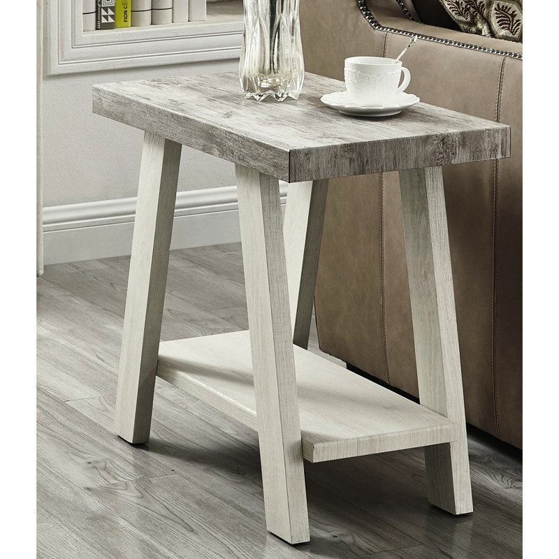 Table d'appoint en bois de 22 po de hauteur avec plateau gris vieilli et rangement beige pour le balcon, Brun antique, Blanc