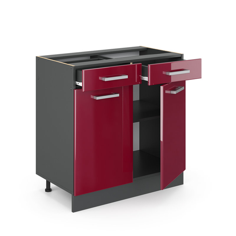 82Cm H x 80Cm W x 46Cm D Oak Base Unit Cabinet, Bordeaux/Grey