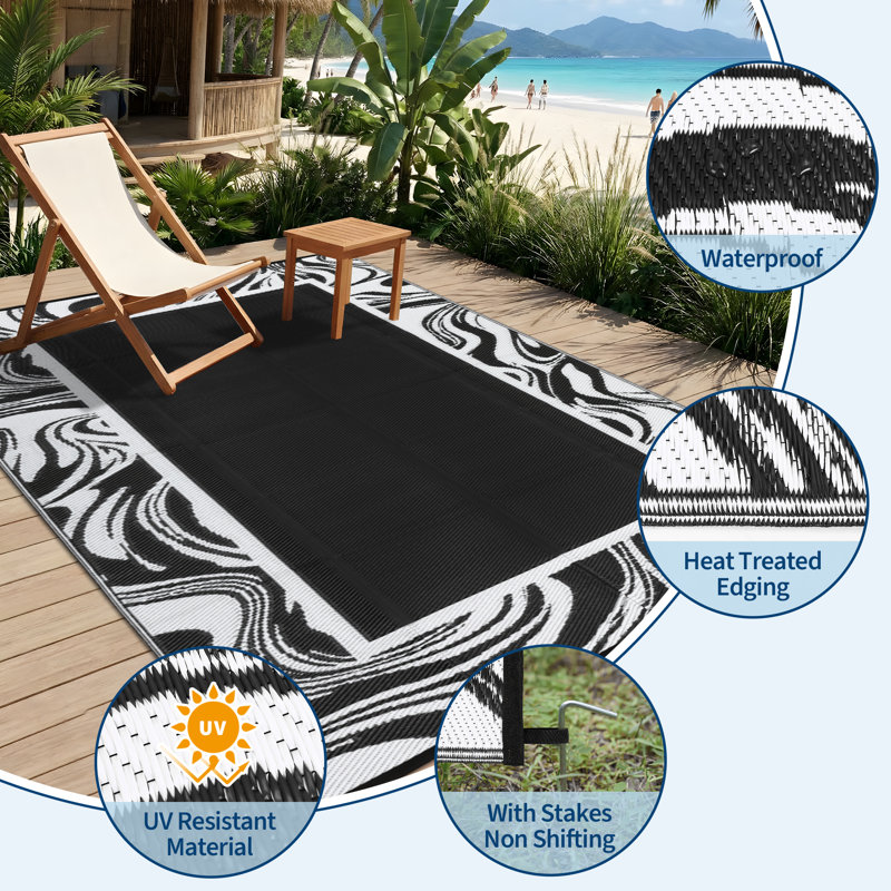 Tapis d'extérieur imperméable 5 x 8 po Tapis en plastique pour l'extérieur, Noir, Rectangle de 5 pi x 8 pi