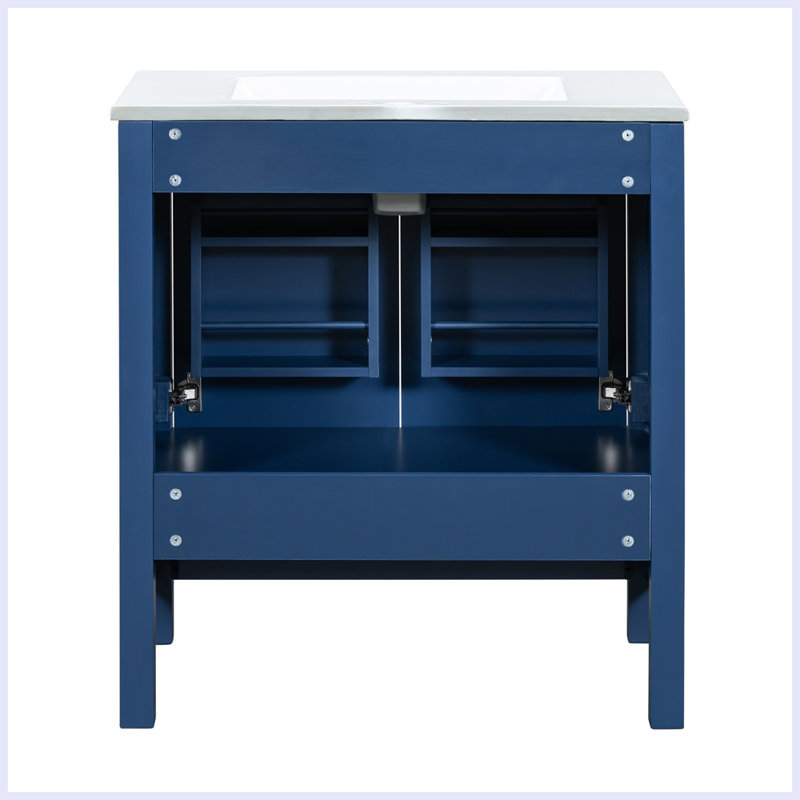 Meuble-lavabo moderne avec lavabo simple et tiroir, Bleu