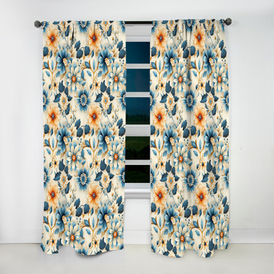 Blue Timeless Garden Flourish - Rideau floral - Velours obscurcissant - 1 panneau