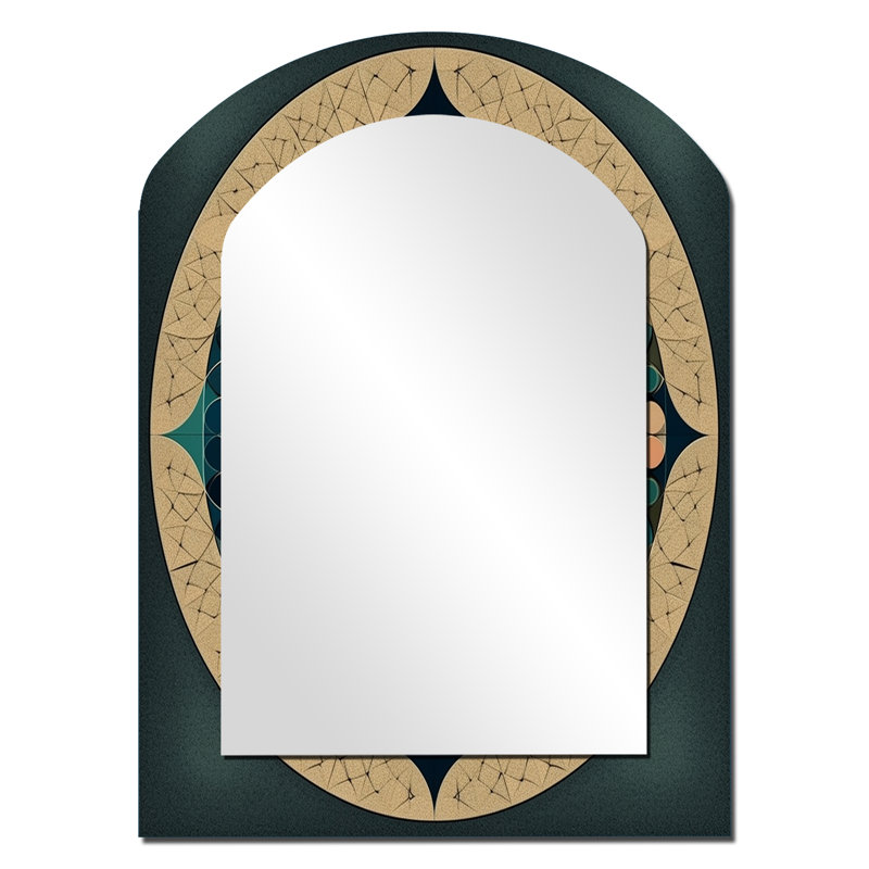 The Great Mystery Vintage Mandala Illustration III - grand miroir mural asymétrique géométrique, miroir arche moderne unique, impression d'art en métal