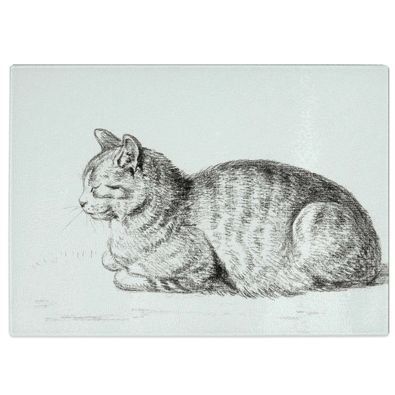 Tempered Glass Peaceful Cat by Jean Bernard Chopping Board, 39 cm W x 28.5 cm L