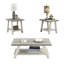 Table basse 3 - gris / beige patiné, plateaux rectangulaires, tablette en bois pour plus de rangement, pieds évasés gris et beige, contenant de rangement,