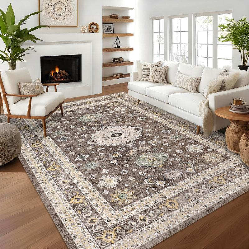 Machine Washable Rug Non-Slip Area Rug with Rubber Backing for Living Room Low-Pile Rug Indoor Floor Cover Oriental Rug for Bedroom Dining Room Hallway Playroom Office Kitchen Dorm and Bedside Decor