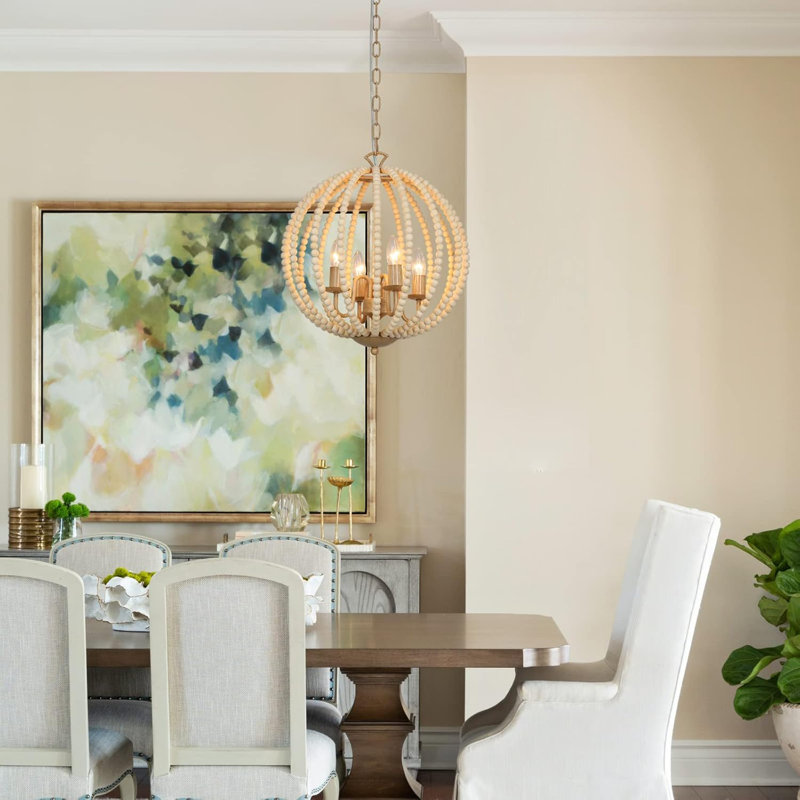 16.5" Boho Wood Beaded Chandelier