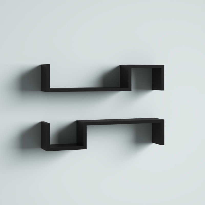 Taylorsville 2 Piece Asymmetrical Floating Shelf, Black