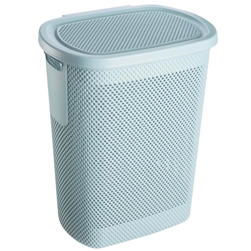 Hinged Lid Laundry Hamper Air-Permeable, Blue