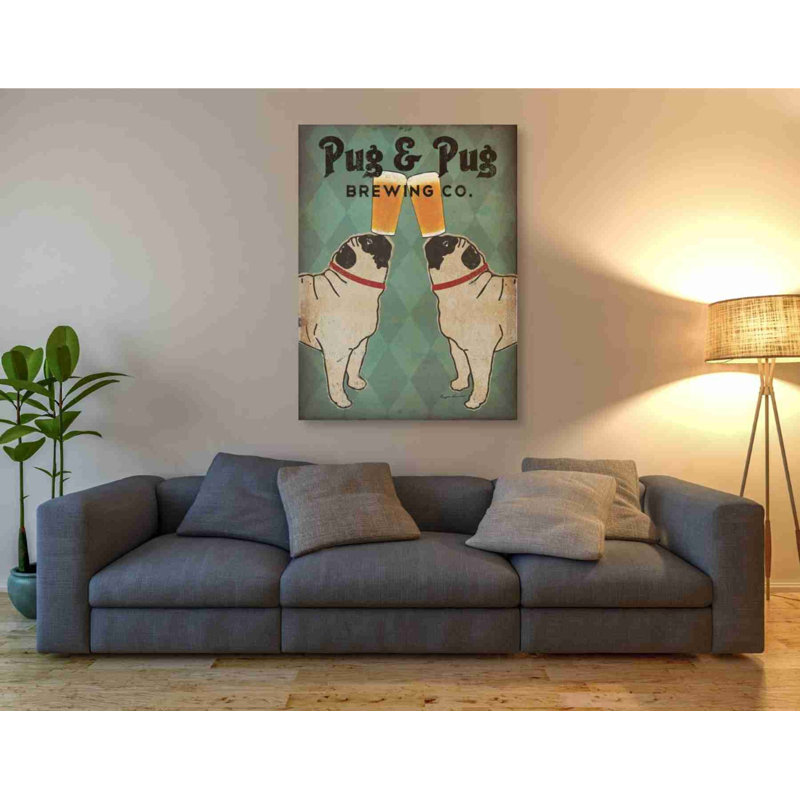 «Pug Brewing» par Ryan Fowler - impression sur toile tendue, H 54 po x l 40 po x P 1,5 po