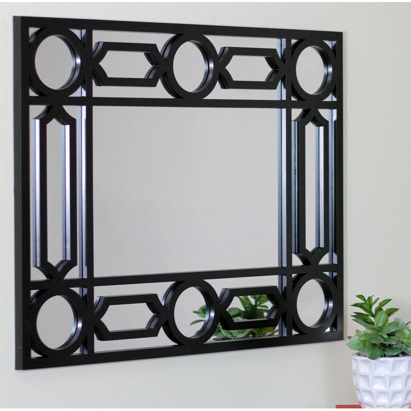 29.5" Framed Geometric Openwork Rectangular Wall Mirror, Black