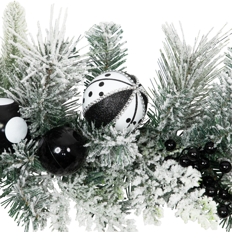 Flocked Pine With Harlequin Ornaments And Bows Artificial Christmas Garland - 6' X 8" - Unlit