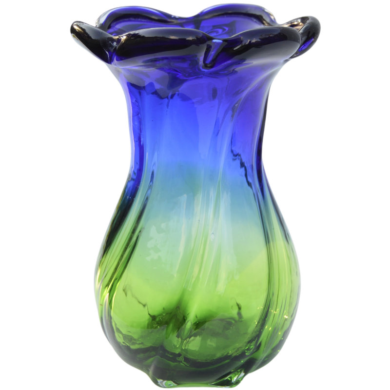 Vase de table en verre bleu / vert 8,5 po