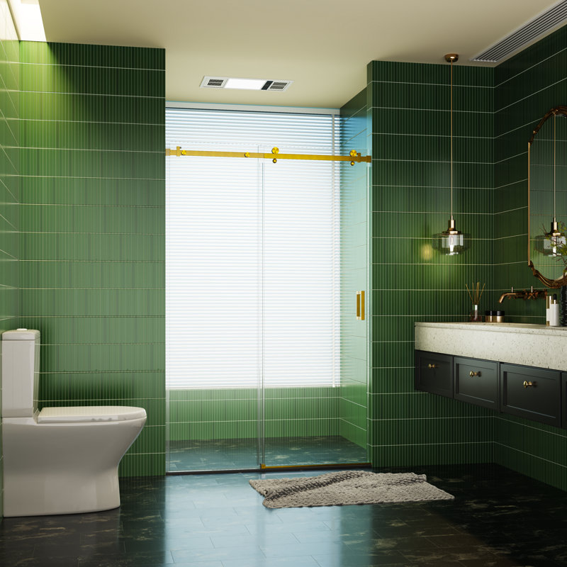 46-48" W * 76" H Frameless Single Sliding Shower Doors, Bathroom Sliding Shower Door, 5/16" (8mm) Thick Sgcc Tempered Glass Door, Reversible Installation, Brushed Gold