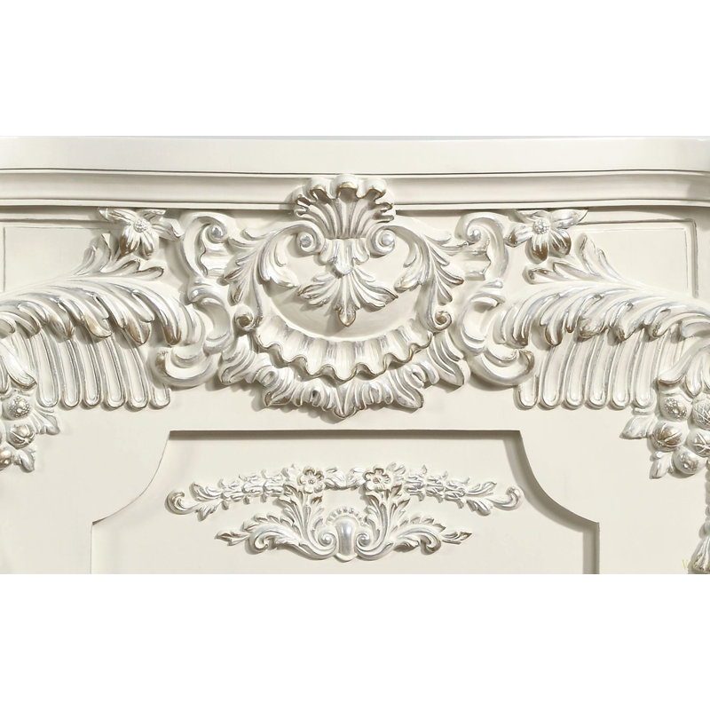 Adara Antique Finish LED Electric Fireplace With Wooden Frame, Scrolled Floral Design, Touch Panel & Remote Controller